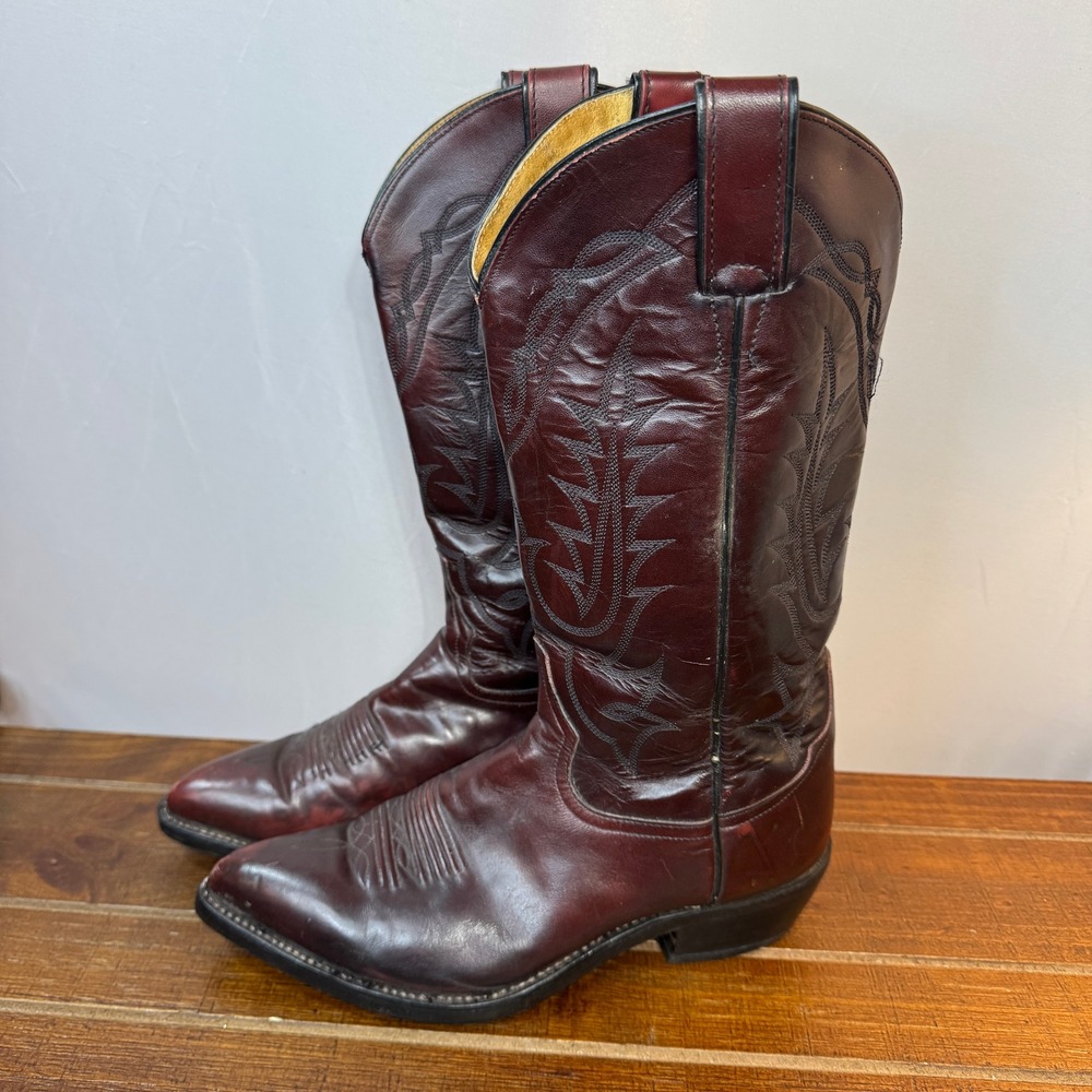 Tony Lama Boots‎ Mens 7.5 EE Burgundy Leather Western Cowboy